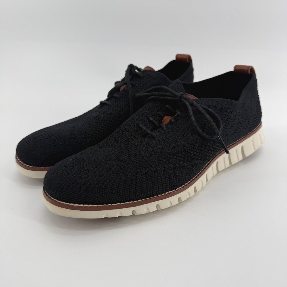 Cole Haan Zerogrand Stitchlite Wingtip Oxford‎ Mens 8 M Black Knit Shoes C24948
